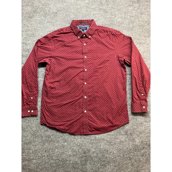 Banana Republic Button Down Shirt Large Mens Red Stretch Western Geometric - Picture 1 of 8